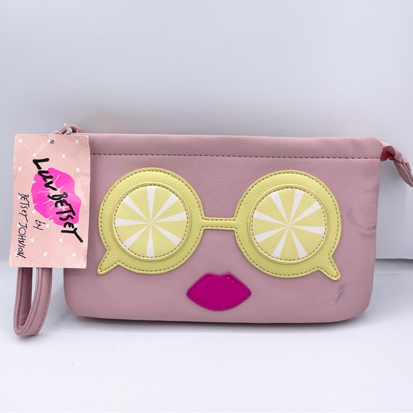 BETSEY JOHNSON wristlet handbag lemon sunglasses pink lips - Picture 12 of 12